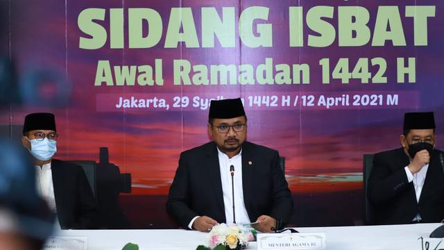 Menteri Agama Yaqut Cholil Qoumas dalam sidang isbat penentuan awal Ramadan 1442 H.