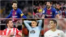 Striker Barcelona, Lionel Messi, memimpin daftar pencetak gol sementara La Liga dengan torehan 15 gol. Berikut daftar top scorer sementara La Liga Spanyol pekan ke 17. (Foto Kolase AP dan AFP)