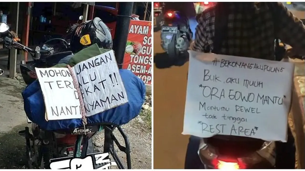 8 Potret Tulisan Kocak di Belakang Motor Pemudik Ini Bikin Geleng Kepala