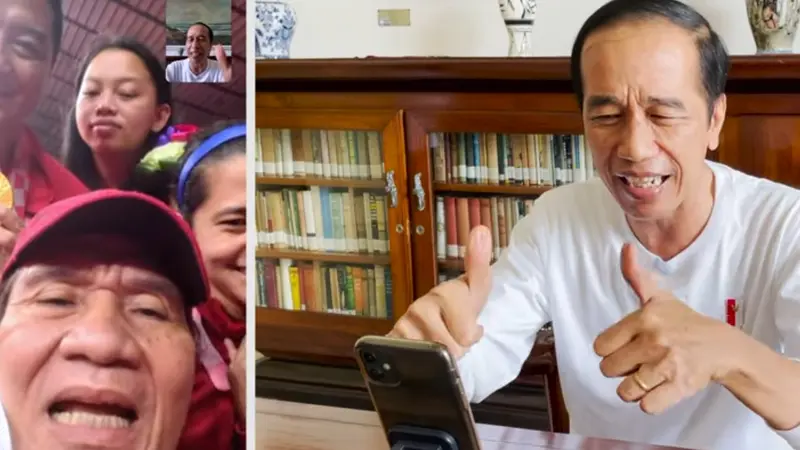 Tangkapan layar saat Presiden Jokowi melakukan video call dengan peraih medali emas