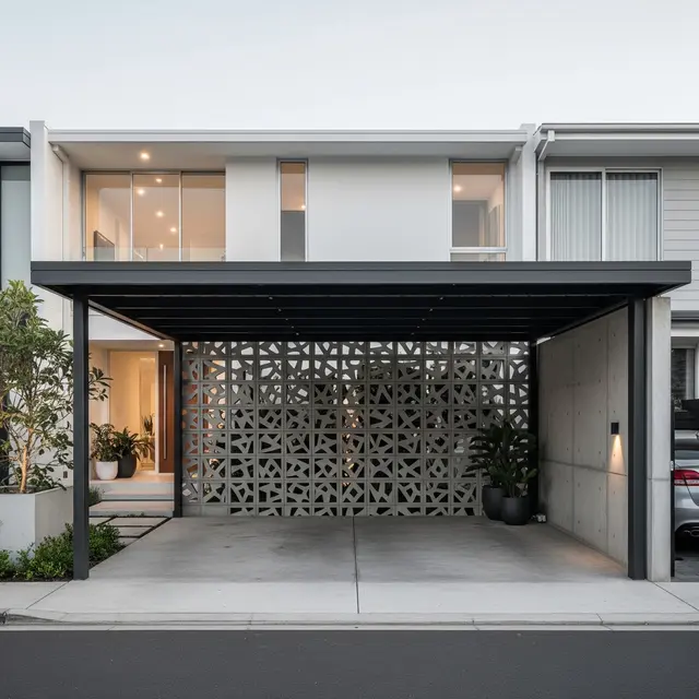 Model Carport dengan Dinding Roster Estetik (AI Generated)