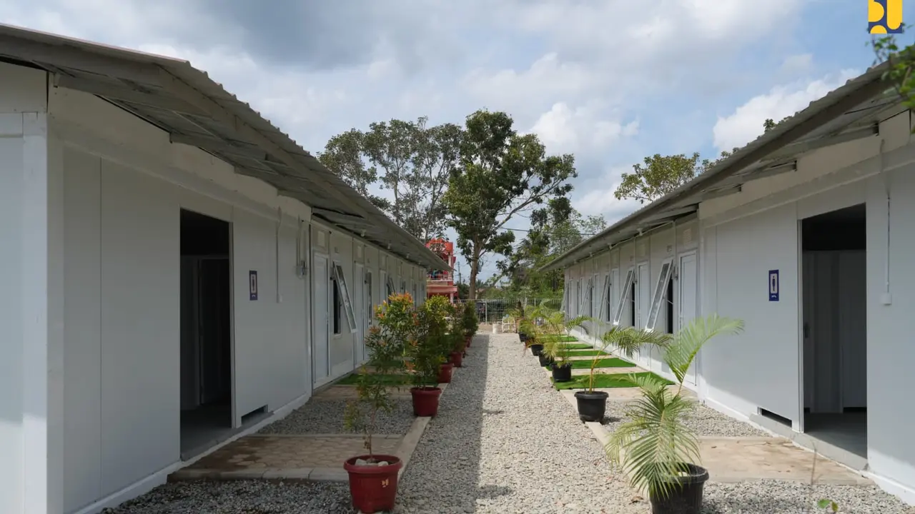 Kementerian PU tengah menyelesaikan tahap akhir pembangunan hunian sementara (huntara) di Kecamatan Karang Baru, Kabupaten Aceh Tamiang. (Foto: Kementerian PU)