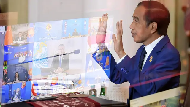 Presiden Joko Widodo pada Konferensi Tingkat Tinggi (KTT) ke-16 East Asia Summit (EAS) di Istana Kepresidenan Bogor, Jawa Barat, pada Rabu, 27 Oktober 2021. (Foto: Kris - Biro Pers Sekretariat Presiden)