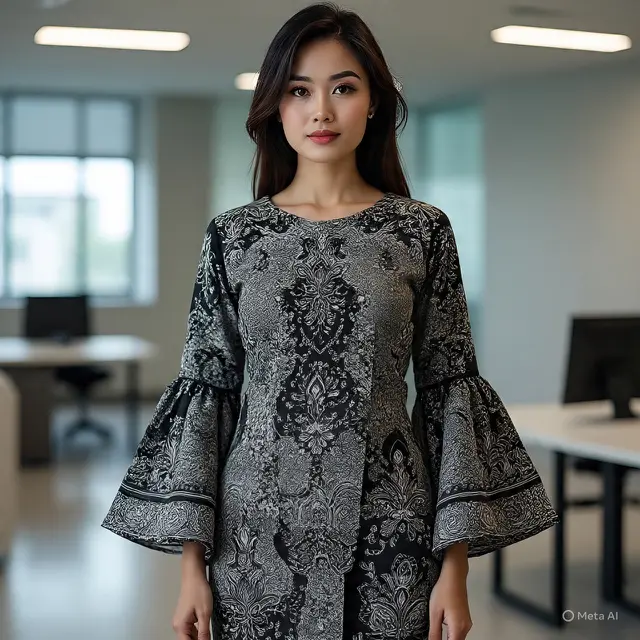Batik Lengan Lonceng Dua Tingkat Modern untuk Kerja
