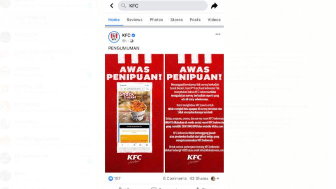 Cek Fakta Liputan6.com menelusuri klaim KFC membagikan 3 ribu Snack Bucket