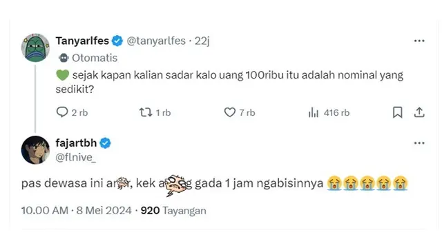 6 Cerita Netizen Merasa Uang Rp 100 Ribu Sedikit Ini Bikin Senyum Tipis