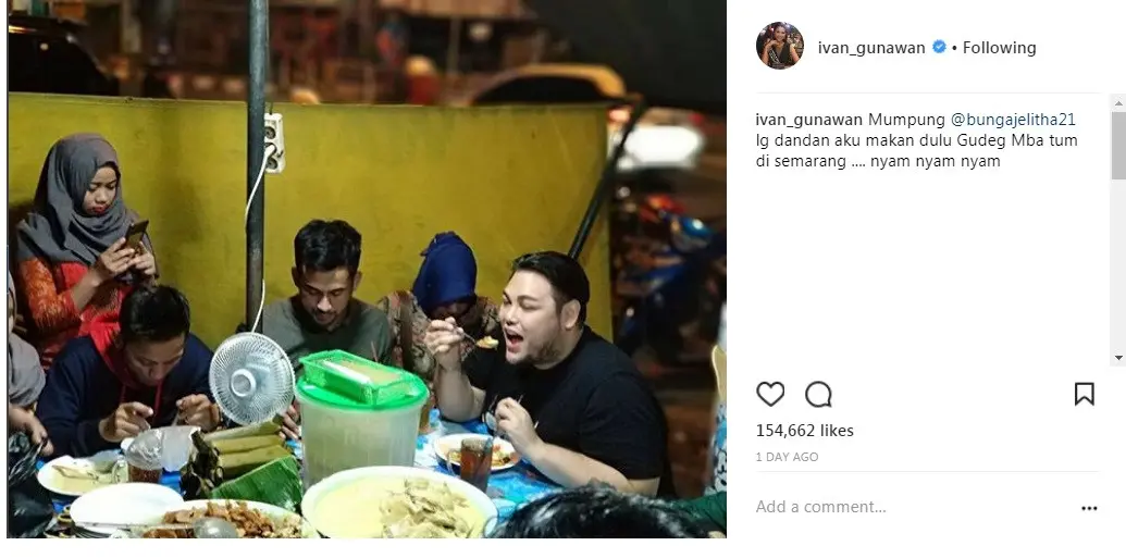 Ivan Gunawan menikmati kudapan Semarang, Jawa Tengah (Foto: Instagram)