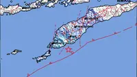 Gempa Magnitudo 4,9 mengguncang wilayah Kabupaten Kupang, NTT, Senin (12/2/2024). (Liputan6.com/ Dok BMKG)