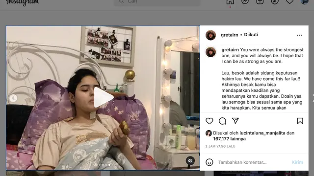 Unggahan Greta Iren untuk Laura Anna. (Foto: Dok. Instagram @gretairn)