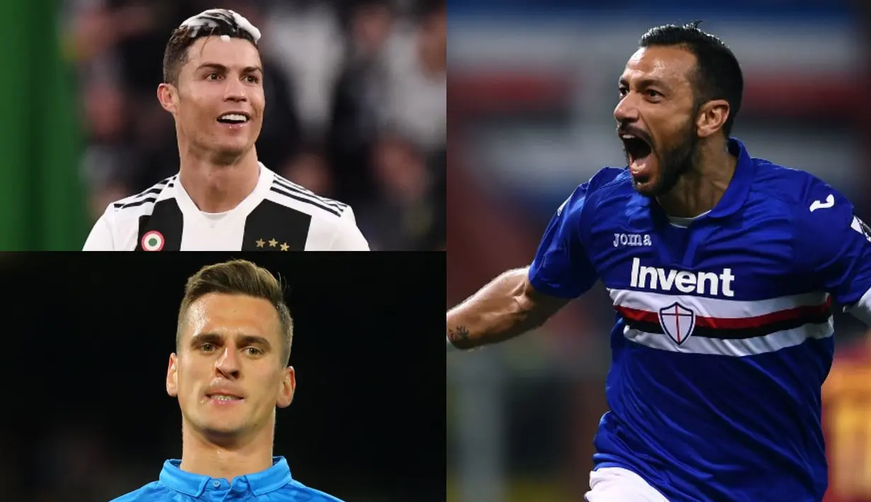 Quagliarella semakin kokoh di daftar teratas pencetak gl terbanyak Serie A musim 2018/19. Kini raihan gol nya semakin menjauhi para kompetitor. Bomber Sampdoria kini telah mengmas 26 gol, selisih 5 gol dari mega bintang Juventus, Cristiano Ronaldo. (Kolase Foto AFP)