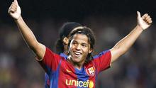 Barcelona's Giovani Do Santos celebrates after scoring against Stuttgart during a Champions League Group E match at Camp Nou in Barcelona, 12 December 2007. AFP PHOTO/LLUIS GENE