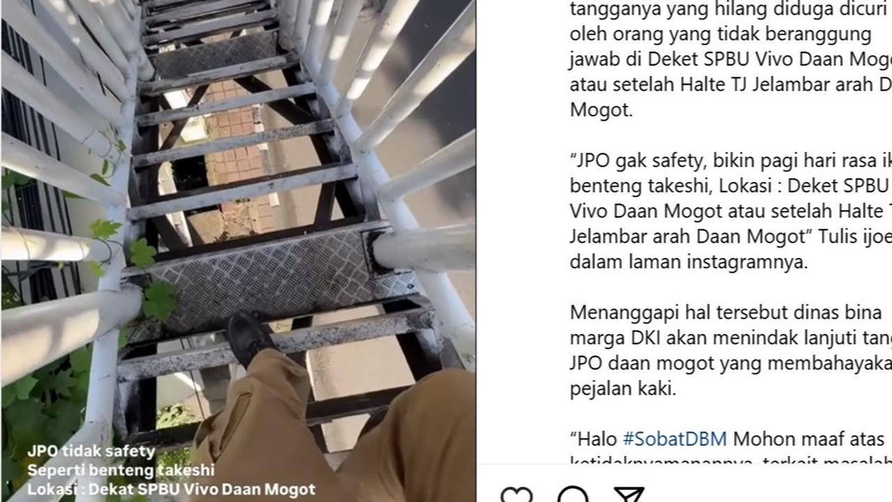 Dinas Bina Marga Buka Suara soal Viral Lantai Besi JPO Daan Mogot Bolong