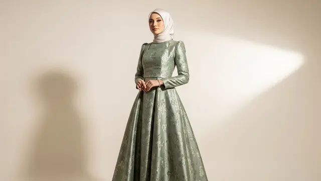 Gamis Jacquard Berstruktur dengan Siluet A-Line