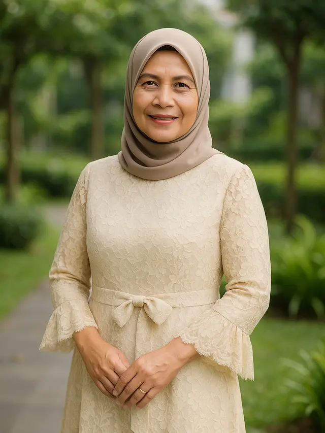 12 Model Gamis Brokat Warna Pastel yang Trendi di 2025, Tampilan Ibu Usia 50-an Jadi Awet Muda