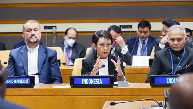Menlu RI Retno Marsudi dalam Pertemuan Tingkat Menteri GNB di New York, (24/09/2022). ​(Dok: Kemlu RI)