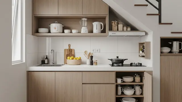 Dapur Rapi dengan Rak Tertutup