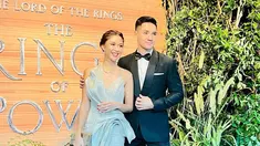 Nana Mirdad dan Andrew White saat menghadiri gala premiere series The Lord of the Rings: The Rings of Power yang digelar Prime Video di Singapura. (Foto: Instagram/nanamirdad_)