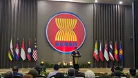 Menteri Luar Negeri RI Sugiono menyoroti penderitaan warga Gaza pada peringatan Hari ASEAN di Jakarta pada Jumat (8/8/2025) (Dok. Liputan6.com/Teddy Tri Setio Berty).