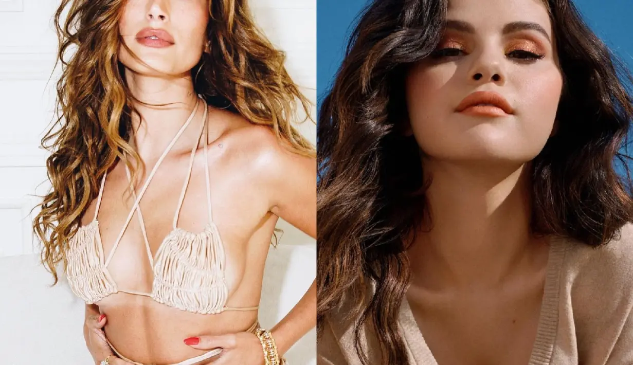 Hailey Bieber kerap tampil dengan rambut keriting mirip Selena Gomez [@haileybieber - @selenagomez]