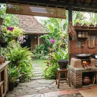 Model dapur terbuka di belakang rumah kampung yang estetik (AI Generated)
