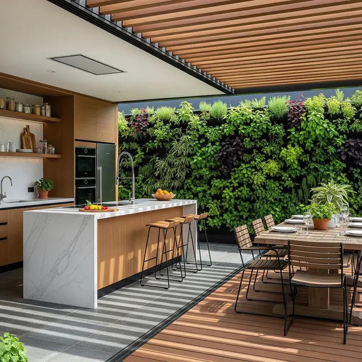 7 Model Dapur Kecil dengan Tanaman Hijau di Belakang dan Sekat Minimalis