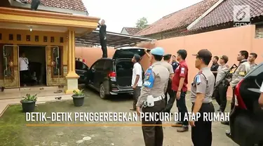 Seorang pencuri spesialis mobil ditangkap di atap rumahnya sendiri. Polisi terpaksa lepaskan tembakan peringatan agar pelaku tak kabur.