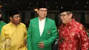 Ki-ka: Sekjen Partai Golkar Idrus Marham, Ketua Umum PPP Djan Faridz dan Sekjen PDIP Hasto Kristiyanto saat menghadiri pembukaan Rapat Koordinasi Nasional PPP di Jakarta, Jumat (31/3). (Liputan6.com/Herman Zakharia)