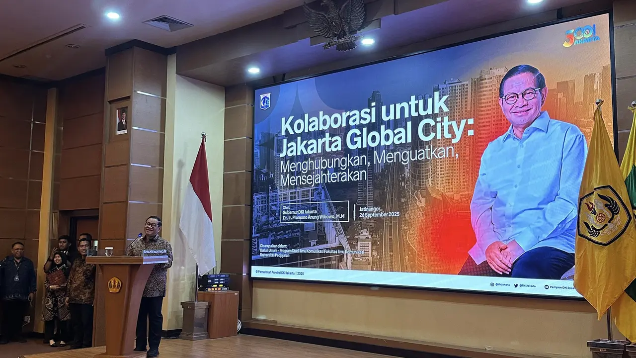 Gubernur Jakarta Pramono Anung saat mengisi kuliah umum yang diselenggarakan oleh Program Studi Ilmu Komunikasi, Fakultas Ilmu Komunikasi Universitas Padjajaran, bertema "Komunikasi Publik Pemerintahan Provinsi DKI Jakarta Menuju Kota Global" (Istimewa)