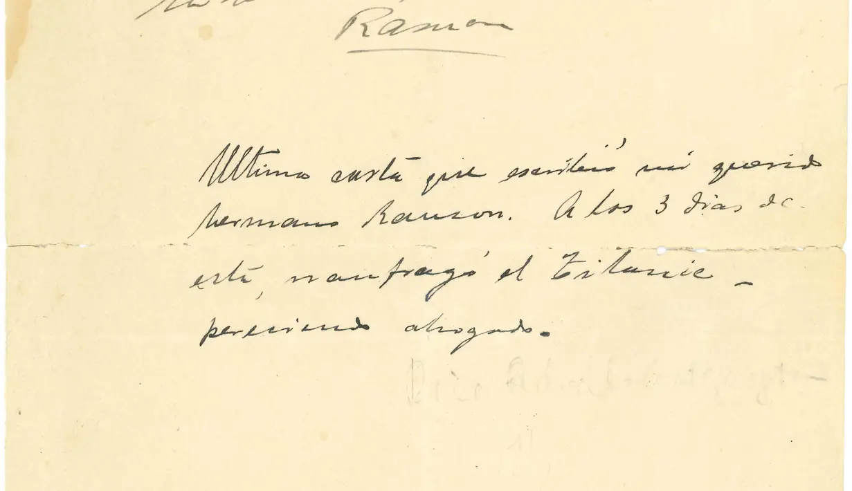 <p>Surat bernoda lembab itu dikirim dari Queenstown, Irlandia, dalam pemberhentian terakhir kapal pesiar trans-Atlantik tersebut di daratan, hanya empat hari sebelum tenggelam, demikian menurut balai lelang Zorilla. (Zorrilla Subastas / AFP)</p>