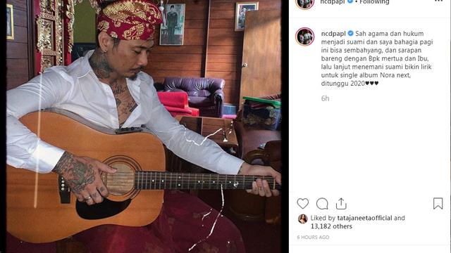 Jerinx SID bersama sang istri, Nola Alexandra (Foto: Instagram/@ncdpapl)