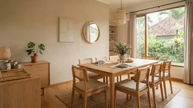 Kombinasi warna cat untuk rumah bergaya Japandi yang tampilannya bikin mood keluarga jadi tenang model beige dan cokelat