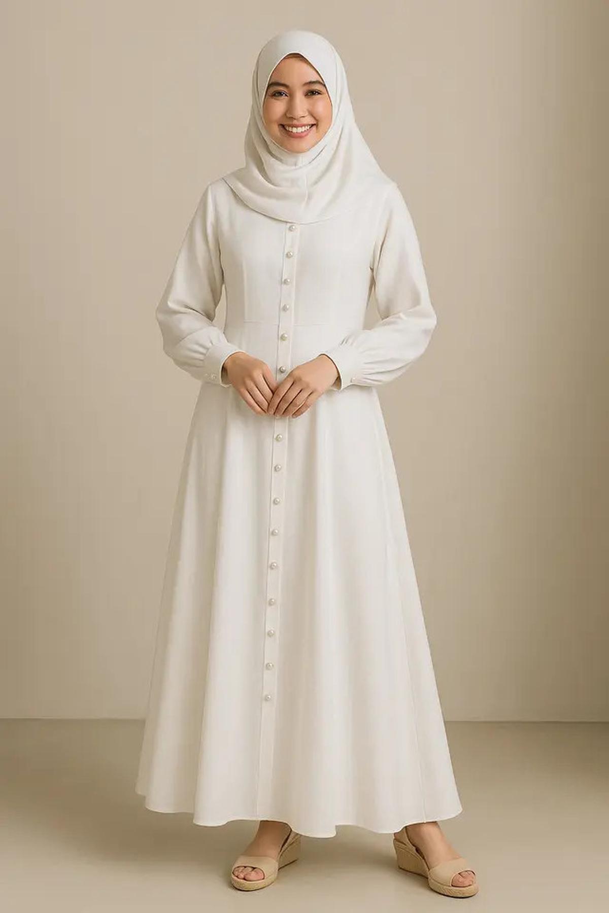 10 Inspirasi Gamis Syar'i Putih Mewah 2025, Ini Model yang Kekinian dan Stylish