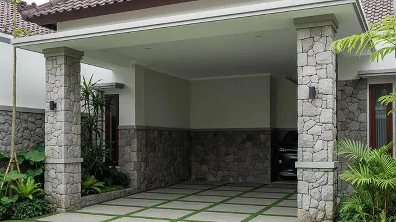 8 Inspirasi Carport dengan Batu Andesit 2025, Tampil Kokoh dan Elegan di Hunian Minimalis