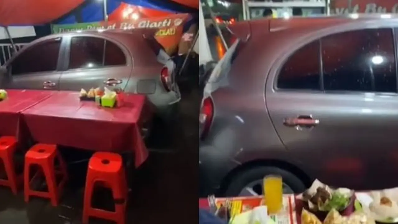 Mobil parkir di warung