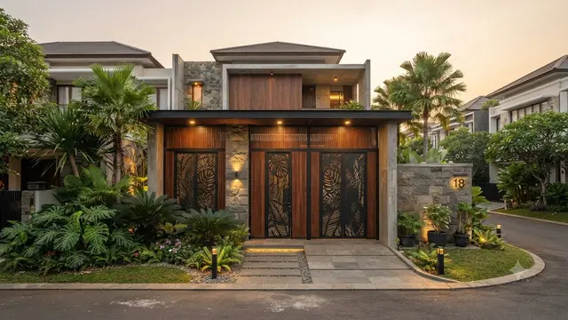 Desain Gerbang Rumah Bergaya Tropis Modern
