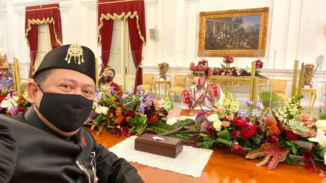 Bamsoet usai menjadi pembaca  Teks Proklamasi dalam Upacara Peringatan Detik-Detik Proklamasi Indonesia, di Istana Negara (Foto:MPR)