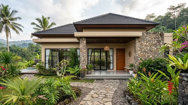 Kombinasi Warna untuk Fasad Rumah yang Menggunakan Batu Alam/AI Generated