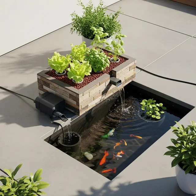 Kolam Ikan Mini untuk Halaman Cor Beton (Gemini AI)