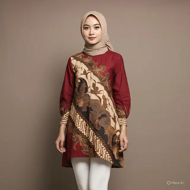 Baju Batik Lengan Kerut. (Liputan6.com/MetaAI)