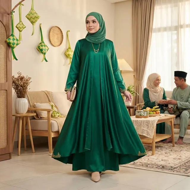 Model Set Abaya dan Inner Dress untuk Lebaran 2026
