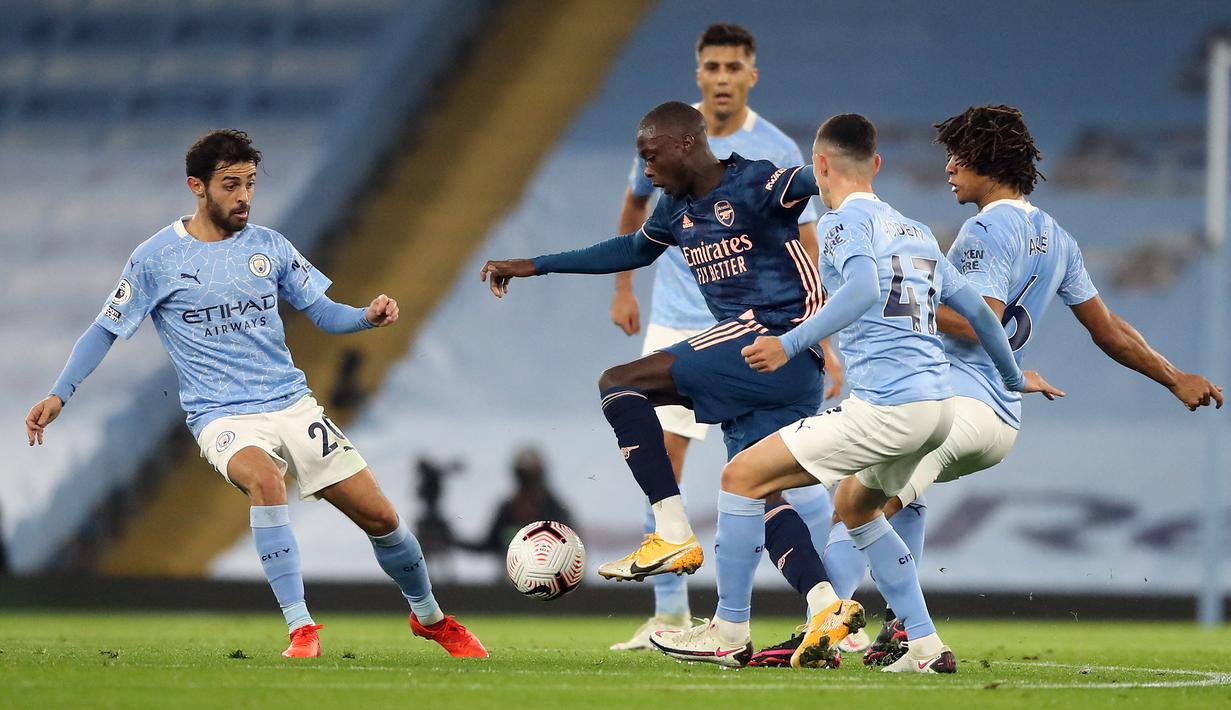 Dalam 11 pertemuan terakhir dengan Arsenal, Manchester City menang 9 kali dan imbang 2 kali. (Foto: AFP/Pool/Shaun Botterill)