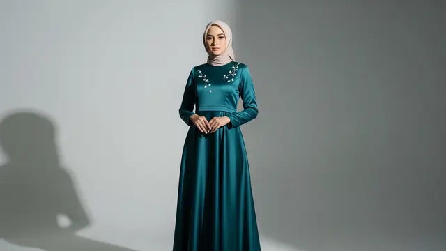 Gamis 'Luxe Fusion' dengan Bordir dan Payet Minimalis