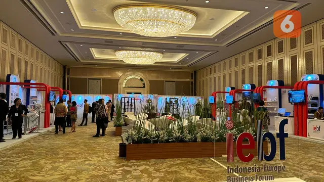 Indonesia-Europe Business Forum (IEBF) 2024 atau forum bisnis Indonesia-Eropa yang diselenggarakan di Hotel Shangri-la, Jakarta, Senin (7/10/2024). (Liputan6.com/Benedikta Miranti)