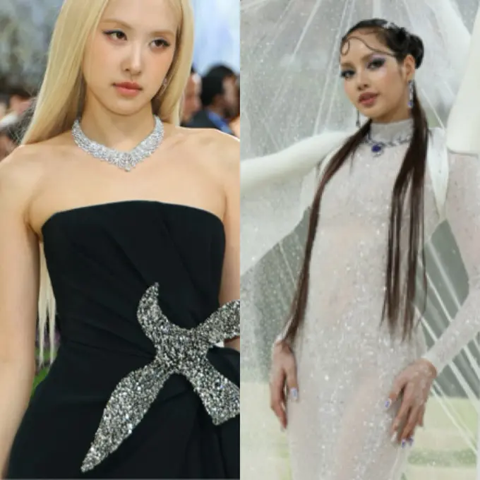 Lisa dan Rosé Blackpink hadir di Met Gala. [Dok. Photo by ANGELA WEISS / AFP]