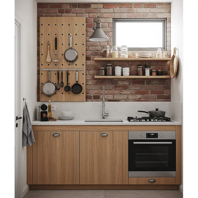 Desain Dapur Rumah Mungil Tema Earth Tone Hemat Ruang