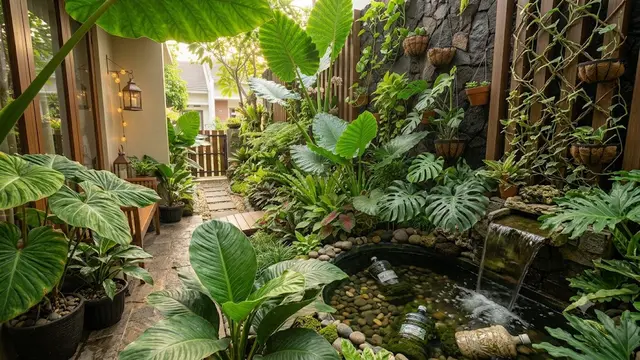 Kolam Mini dari Galon Bekas yang Dipadukan Mini Garden (AI Generated)