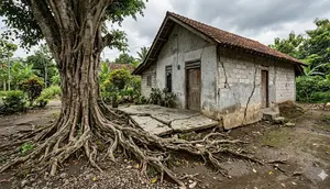 Akar Pohon Merusak Pondasi Rumah (created by AI)