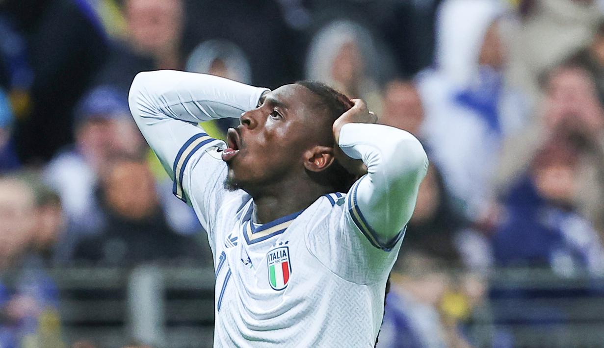 Italia sempat unggul lebih dulu melalui gol Moise Kean pada menit ke-15. (AP Photo/Armin Durgut)