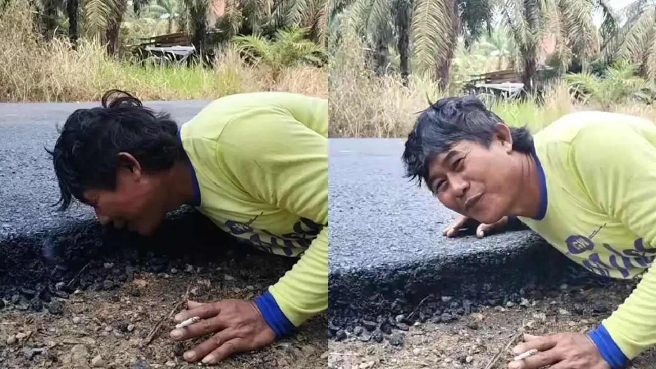 Aksi Pria Bengkulu Cium Aspal Baru