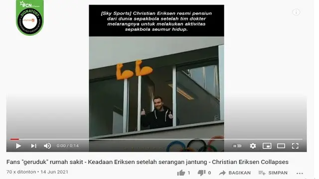 Gambar Tangkapan Layar Video yang Diklaim Kondisi Terkini Christian Eriksen Usai Kolaps di Pertandingan Piala Eropa (sumber: YouTube)